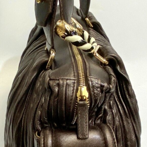 Bvlgari Bronzed Lambskin Leather Plisse Leoni Handbag - Picture 9 of 16